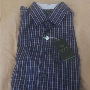 Joseph Abboud Collection Men's Navy Checkered Dress Shirt size Large NWT